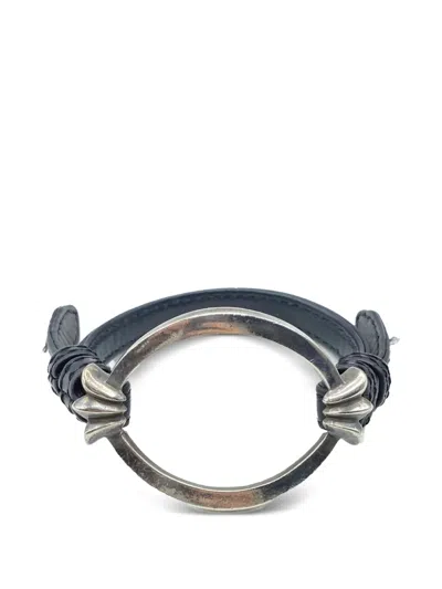 Chrome Hearts Open Oval Leather Bracelet In Blue
