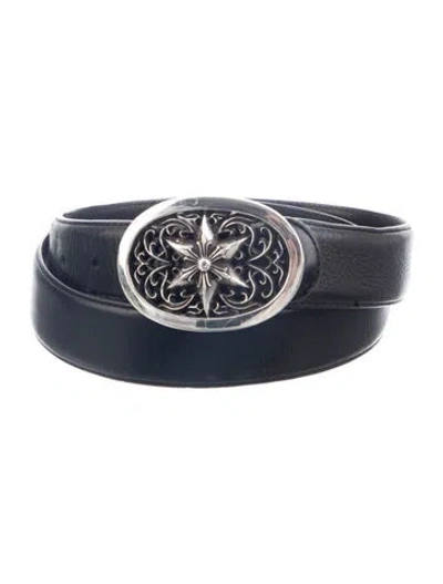 Pre-owned Chrome Hearts Oval Star Leather Belt In Black
