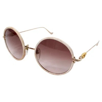 Pre-owned Chrome Hearts "ovary Easy" Leather Trim Mixed Metal Round Sunglasses In Brown