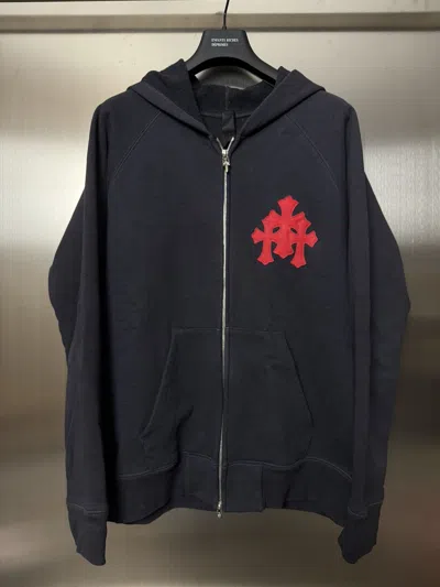 Pre-owned Chrome Hearts Paperjam Cross Patches Zip Up Hoodie In Blue