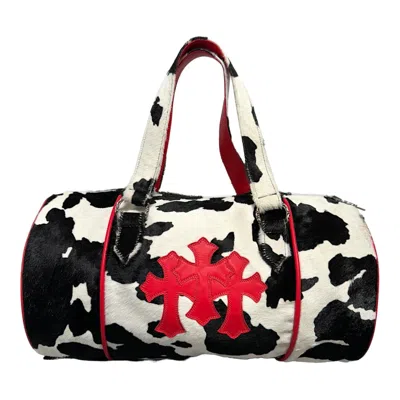 Pre-owned Chrome Hearts Paris Exclusive Cross Patch Boston Duffle Bag Cowhide Red