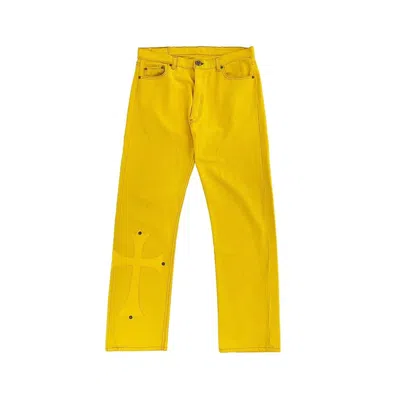 Pre-owned Chrome Hearts Paris Limited Yellow Cross Leather Patch Jeans