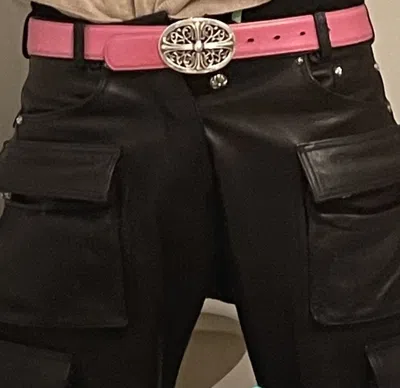 Pre-owned Chrome Hearts Pink Leather Belt Strap Rhodium Plated Silver