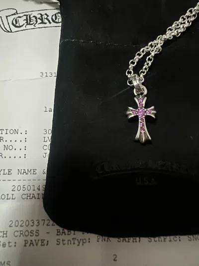 Pre-owned Chrome Hearts Pink Sapphire Pave Cross Pendant In White Gold