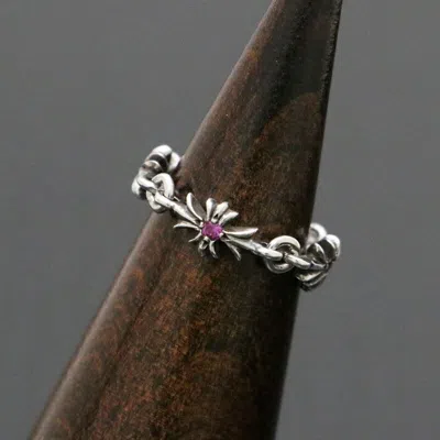 Pre-owned Chrome Hearts Pink Sapphire Tiny E Plus Ring - Size 5 In Silver