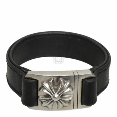 Pre-owned Chrome Hearts Plus Cross Leather Harness Clasp Braclet In Black