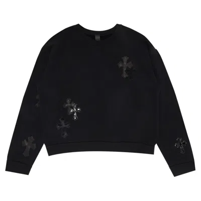 Pre-owned Chrome Hearts Ponyhair Multicross Patch Crewneck Sweater 'black' | Men's Size L