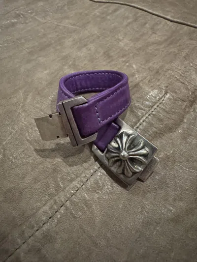 Pre-owned Chrome Hearts Purple Leather Harness Clasp Bracelet Silver