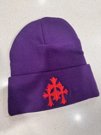Pre-owned Chrome Hearts Purple Red Triple Cross Beanie