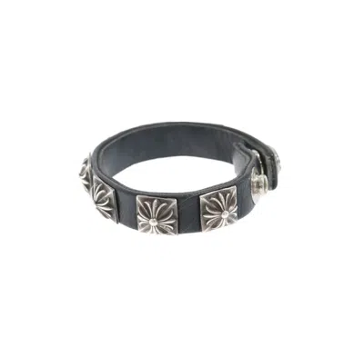 Pre-owned Chrome Hearts Pyramid Cross Leather Bracelet In Black
