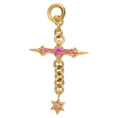 Pre-owned Chrome Hearts Raleigh Dagger Cross Pink Sapphire 22 Karat Gold Charm Pendant