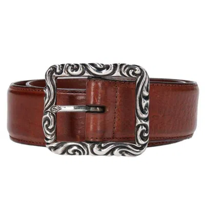 Pre-owned Chrome Hearts Rectangle Scroll Belt In Brown