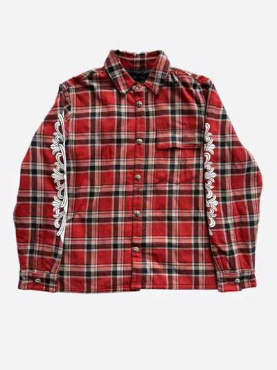 Pre-owned Chrome Hearts Red & White Fleur Padded Flannel
