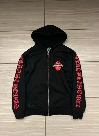 Pre-owned Chrome Hearts Red Dagger Zip Up Hoodie In Black/red