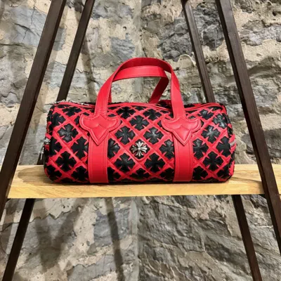 Pre-owned Chrome Hearts Red Leather All Over Black Crosses Duffle