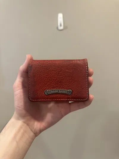 Pre-owned Chrome Hearts Red Leather Cardholder Wallet Silver Scroll