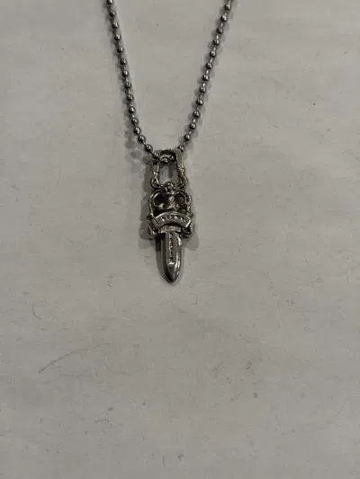 Pre-owned Chrome Hearts Rhodium Dagger Pendant Ball Chain Necklace 925 In Silver