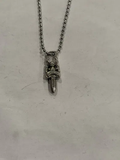 Pre-owned Chrome Hearts Rhodium Dagger Pendant Ball Chain Necklace In Silver