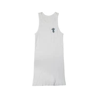 Chrome Hearts Ribbed Blue Glitter Leather Cross Patch Tank Top White In M