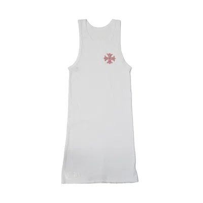 Chrome Hearts Ribbed Pink Leather Cross Patch Tank Top White In Xs/s