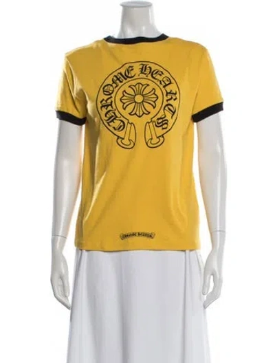 Pre-owned Chrome Hearts Ringer Horseshoe Logo Graphic Print T-shirt In Yellow