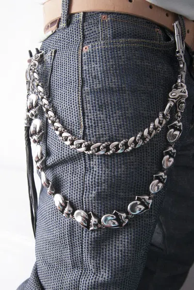 Pre-owned Chrome Hearts Rolling Stones Wallet Chain In Silver