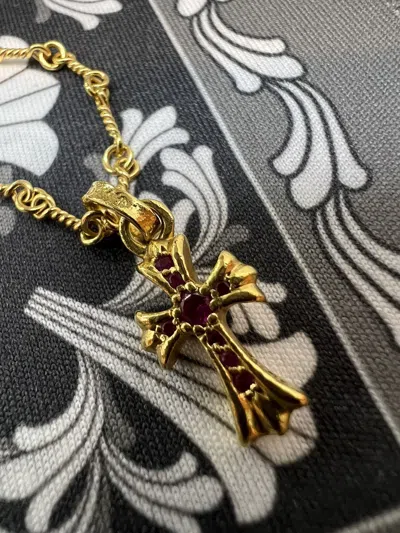 Pre-owned Chrome Hearts Ruby Babyfat Cross Pendant 22k Gold
