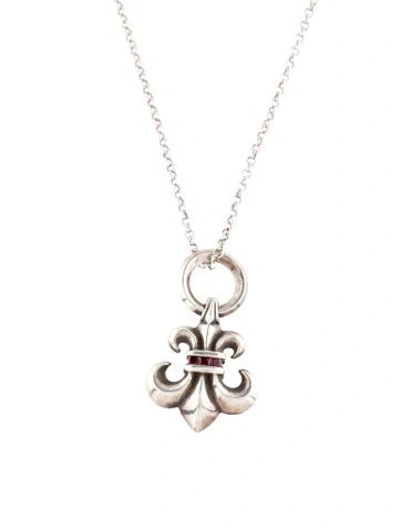 Pre-owned Chrome Hearts Ruby-accented Fleur De Lis Pendant Necklace, 24" In Multi