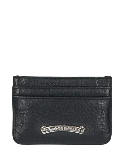 Chrome Hearts Scroll Logo Leather Card Holder In Black