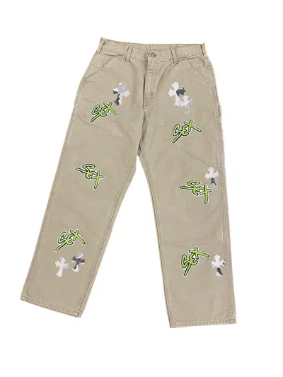 Pre-owned Chrome Hearts Sex Records Matty Boy Sterling Silver Carpenter Pants In Tan