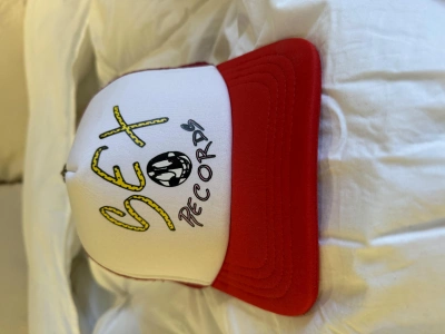 Pre-owned Chrome Hearts Sex Records Trucker Hat In Red