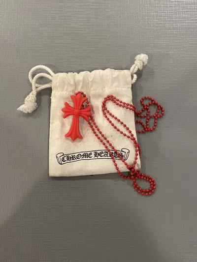 Pre-owned Chrome Hearts Silichrome Cross Necklace In Red