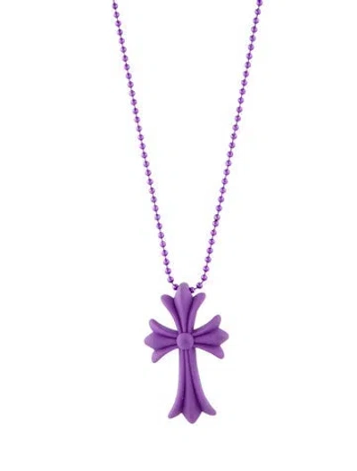 Pre-owned Chrome Hearts Silichrome Cross Pendant, 15" In Purple