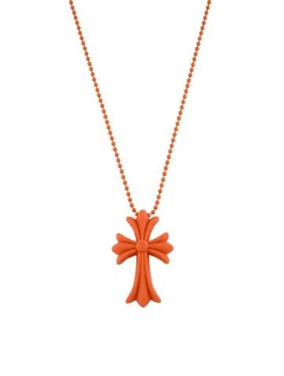 Pre-owned Chrome Hearts Silichrome Cross Pendant Necklace, 27.75" In Orange