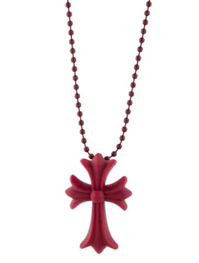 Pre-owned Chrome Hearts Silichrome Cross Pendant Necklace, 30" In Burgundy