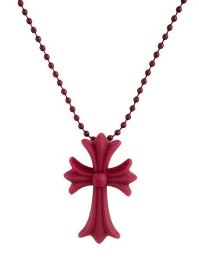 Pre-owned Chrome Hearts Silichrome Cross Pendant Necklace, 30" In Red