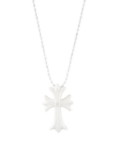 Pre-owned Chrome Hearts Silichrome Cross Pendant Necklace, 30" In White