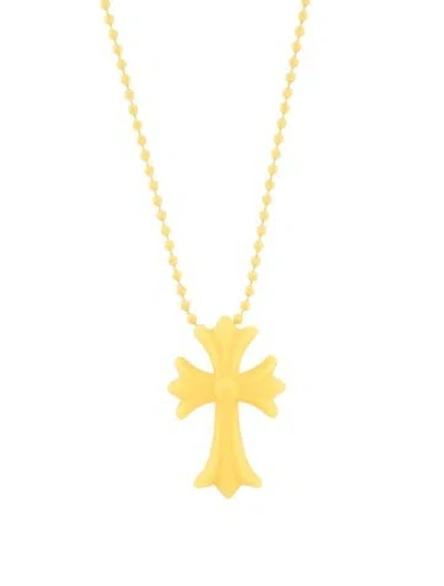 Pre-owned Chrome Hearts Silichrome Cross Pendant Necklace, 30" In Yellow