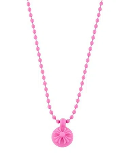 Pre-owned Chrome Hearts Silichrome Crossball Charm Pendant Necklace, 30" In Pink