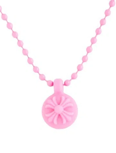 Pre-owned Chrome Hearts Silichrome Crossball Charm Pendant Necklace, 30" In Pink