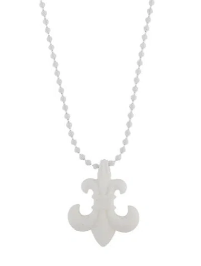 Pre-owned Chrome Hearts Silichrome Fleur-de-lis Pendant Necklace, 28" In White