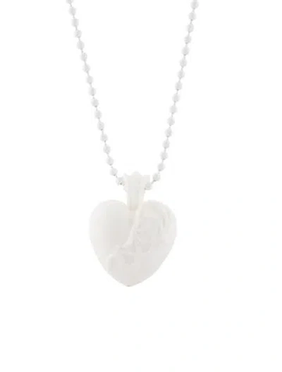 Pre-owned Chrome Hearts Silichrome Heart Pendant Necklace, 30" In White