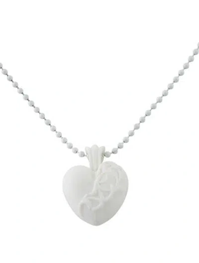 Pre-owned Chrome Hearts Silichrome Heart Pendant Necklace, 30" In White