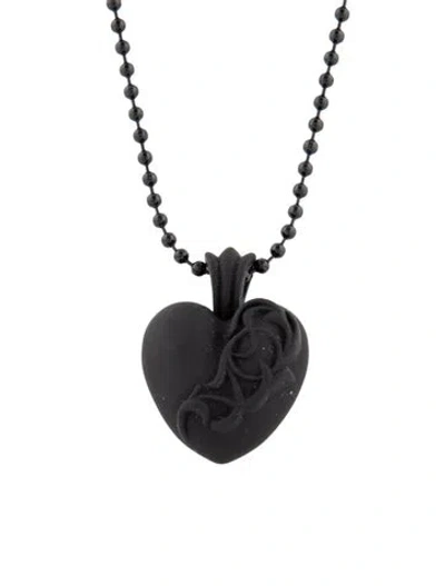 Pre-owned Chrome Hearts Silichrome Heart Pendant Necklace, 30.75" In Black