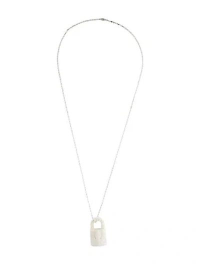 Pre-owned Chrome Hearts Silichrome Padlock Pendant Necklace, 27" In White