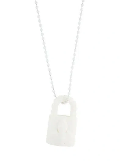 Pre-owned Chrome Hearts Silichrome Padlock Pendant Necklace, 28" In White