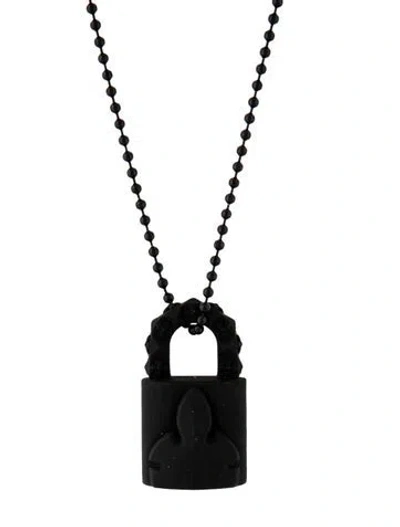 Pre-owned Chrome Hearts Silichrome Padlock Pendant Necklace, 29.5" In Black