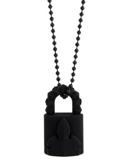 Pre-owned Chrome Hearts Silichrome Padlock Pendant Necklace, 30.75" In Black