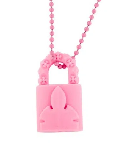 Pre-owned Chrome Hearts Silichrome Padlock Pendant Necklace, 32" In Pink