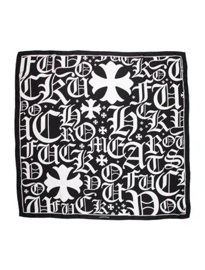 Pre-owned Chrome Hearts Silk Graphic Print Scarf In Black